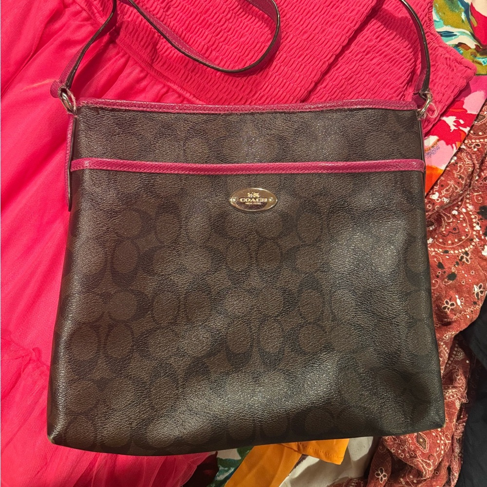 Coach Signature Brown and Pink Crossbody Bag